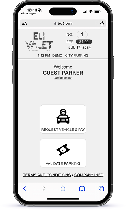 SMS Valet mobile app for Houston Texas valet parking